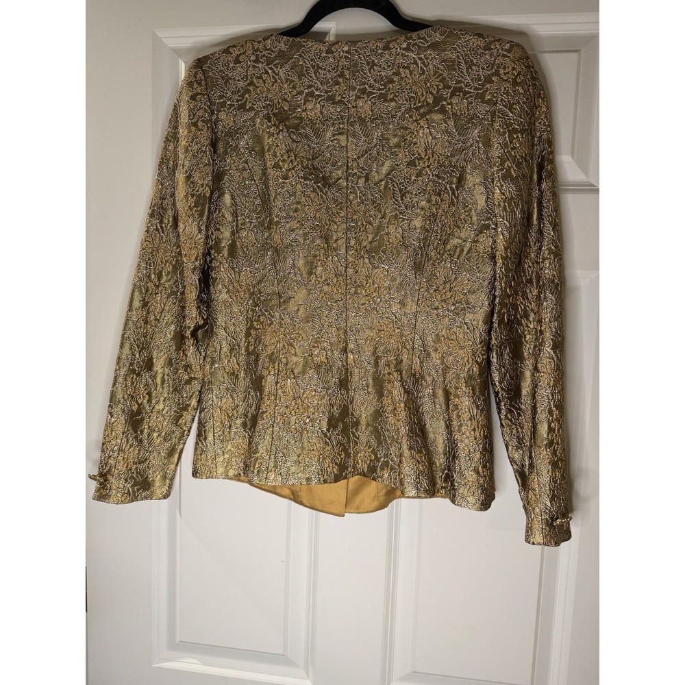 Escada Couture Vintage Blazer Gold White Ornate Floral Pattern Decor Beading 36 - Picture 2 of 2